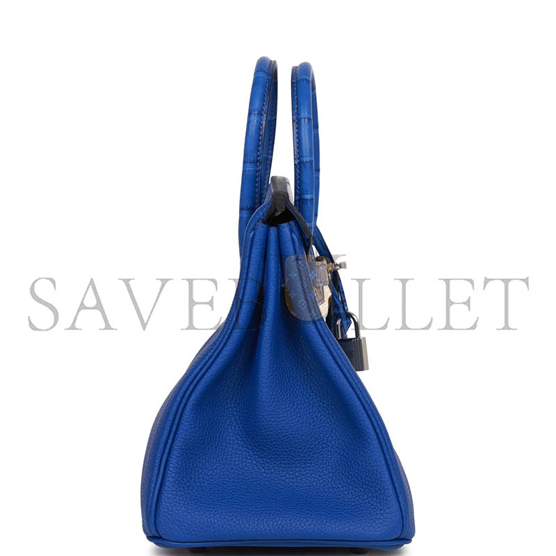 H**mes MASTER BIRKIN 25 BLEU ROYAL MATTE ALLIGATOR AND TOGO TOUCH PALLADIUM HARDWARE (25*20*13cm)